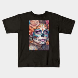 Sugar Skull Art - Beautiful Woman in Skull Makeup Kids T-Shirt